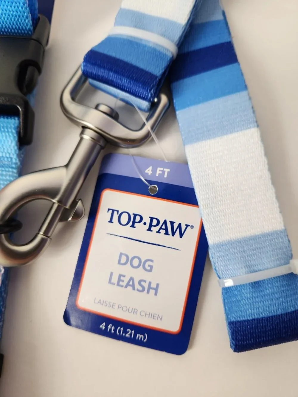 Dog Collar size M and Matching Leash 4ft Blue White Stripe Top Paw